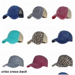 Party Hats Criss Cross Back Baseball Cap Washed dog Messy Bun Ponycap Trucker Hat Drop Delivery Home Garden Festive Supplies DHFBA