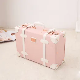 スーツケース2023 13インチ防水ヴィンテージトランクボックスケースバッグ荷物小さなスーツケース女性用ストラップ付き花柄の装飾ボックス