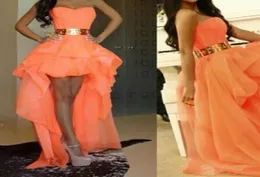 Fashion Gold Belt Evening Gowns Sweetheart Pretty Girls Dress Peach Color Prom Dresses 2019 8048864