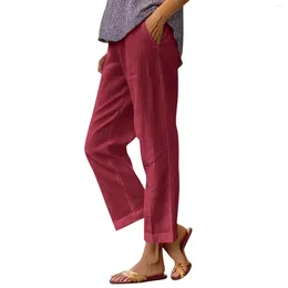 سروال نسائي 2024 أزياء الصلبة الصلبة الخصر مرنة مستقيمة الجيب الرسمي غير الرسمي المتجر Ropa de Mujer Pantalones