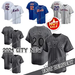 2024 Cidade Cidade Mulheres Juventude Infantil Size S-7xl Novo 20 Pete Alonso 12 Francisco Lindor 4 Francisco Alvarez 30 Mike Piazza Baseball Jersey York Mets Stitched