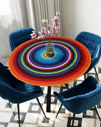 Table Cloth Mexican Stripes Round Tablecloth Elastic Cover Indoor Outdoor Waterproof Dining Decoration Accessorie