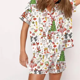 Рождественский Щелкунчик пижама для женщин -отворотов короткая рубашка с короткими рубашкой с коротким рукавом и шортами Home Loungewear 240407