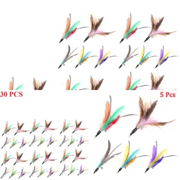 Nya 5-30 datorer/Lot Slumpmässiga färgglada leksaker Ersättningshuvud Interaktivt spelträning Feather Refill Cat Wand Pet Products