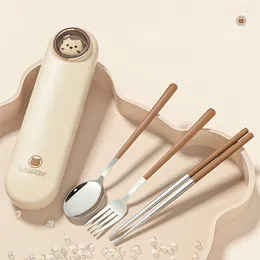 Dinnerware Sets Kawaii Korean Style Cutlery Set With Case 304 Stainless Steel Spoon Fork Chopsticks Camping Travel Tableware Cute Flatware