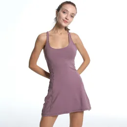 Yoga Dress for Women Seamless Bottom Suspender Dress Tank Top One-piece Slim Fit U-neck Tennis Dress Gym Workout Wear