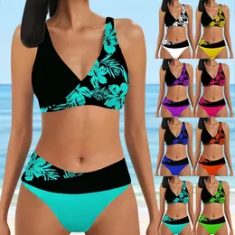 WOMENS Summer Twopiece Swimsuit 3D Stampato Sexy Lace Up Casual Beach Bikini Set S5XL 240416