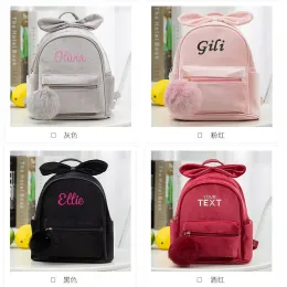 Backpacks Personalized Embroidered Flannel Backpack Travel Bag Student Shopping Backpack Custom Any Name Short Plush Backpack Girls Gift