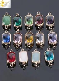 CSJA Billiga 10st Bohemian Square Crystal Glass Beads Gold Double Rings Pendant For Necklace Charm Armelets Connector Jewellery FI4502763