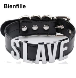 Fashion Gold Men Women Girl Slave Name Word Collar Buckle Neckla Black PU Leather Kawaii Jewelry7311117