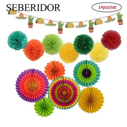 Meksyk Cinco de Mayo Festival Party Favor Colful Słomka Kactus Papier Banner Karnawał Dekor Mieszany wentylator pompom Flower 240407