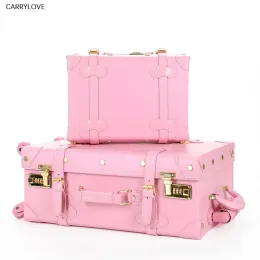 Bagage Travel Tale High Quality Girl Pu Leather Trolley Bagage Bag Set Lovely Full Pink Vintage resväska för kvinnligt retro bagage