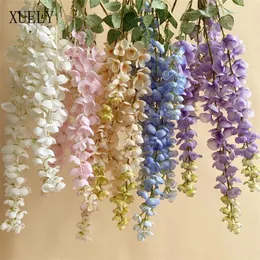 Dekorativa blommor 5 gaffel wisteria artificiell bönblommor bröllop hall tak blommor arrangemang grön växt vägg hängande vinrankort trädgård