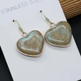 Orecchini penzolati naturale semi-preziosa forma del cuore in pietra minerale Imperatore gemma pietra da donna banchetto indossando un regalo di San Valentino all'ingrosso