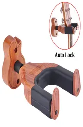 Wall Mount Auto Lock Guitar Hanger Mahogny Wood Guitars Hook Holder For Acoustic Electric Classical Bass9568135