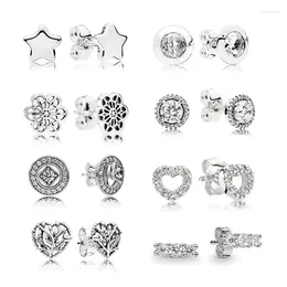 Stud Earrings Silver Pentagram Love Heart Zircon Women Fashion Charm Making Family Friends Gift Banquet Oorbel Designer Jewellery