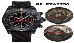 3 Relógio de estilo GF 44 CRONOMAT RAVEN BLACKSTEL ETA7750 ASSISTA AUTOMÁTICO MB0111C3 DIAL BLATRA Strap Gents Sports1607770