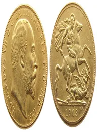 Regno Unito raro 1903 moneta britannica re Edoardo VII 1 Sovereign Matt 24K Oro Copia a copia 8549613