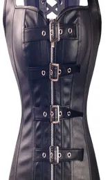 ZIP Sprial Schnalle Klassischer Stahl getoniert Schwarz Kunstleder Korsett Dessous Steampunk Cool Frauen Overbust Größe S5XLAFSR1961590