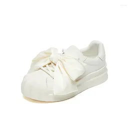 Sapatos casuais de fundo grosso Big Bow Shell 2024 Outono respirável branco