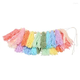 Dekorativa figurer 37 tum pastell Rainbow Tassel Garland med träpärla Färgglad tapestry för sovrum Väggklassrum Nursery Party Decor