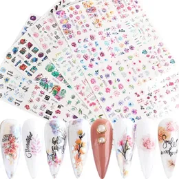 12 Nail Stickers Set Mixed Floral Geometric Nail Art Water Transfer Decals Flower Leaves Manicures Decoration