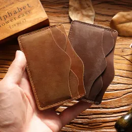 Holders Moterm Crazy Horse Leather Handmade Women/men's Wallet Top Layer of Cowhide Card Holder Vintage Style For Card Collection