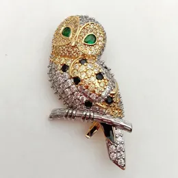 KKgem Schmuck 19x46mm Kubikzirkonia Pave Gold Color Owl Brosche Pin - Vogel -CZ -Brosche für Pullover -Kleidungszubehör 240411