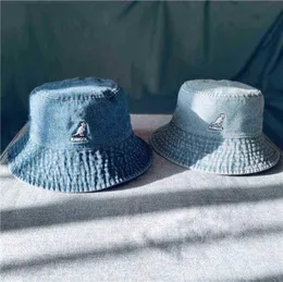 Kangol Vintage Tide Brand Kangaroo Washed Tannin Denim Fisherman Hat for Men summer Big Brim Flat Top Basin Hat Unisex H1876784