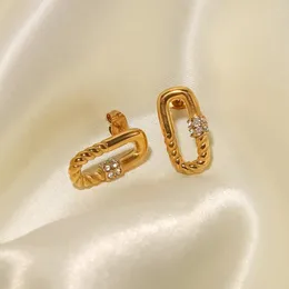 Dangle Earrings Rectangle Twist Zircon Fashion Arete 18k Pvd Gold Plated Stainless Steel Studs Earring Pendientes Navidad Jewelry