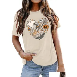 Womens T-Shirt Halloween Doodles Shirt For Women Cute Vintage Graphic Party Tshirt Short Sleeve Fall Season Tees Shirts Drop Delivery Dhtzv