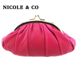 Bolsa Nicole Co Coin Genuíno Coupa de Couro para Mulheres Purse Mudança Metal Hasp Hasp Hastet Cartter Wallet New Small Bag Moda