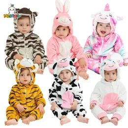 Michley halloween gåvor ko vinter baby rompers tecknad flanell kostym spädbarn mjuk jumpsuit pajamas bodysuit för 2-36 månader 240409