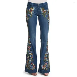 Jeans jeans jeans denim bottom women winw waist desorted flare floreal bottone pantaloni vintage elastico casual slim intemfull lunghezza