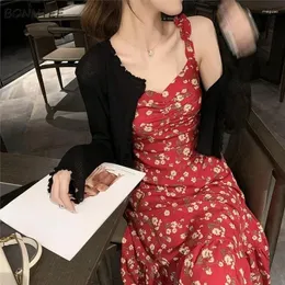 Casual Dresses Sleeveless Dress Women Chiffon Summer Holiday Lovely Sweet Mid-calf Fashion Side Split Sexy A-line Tunic Temperament Street