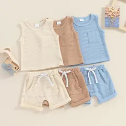 Zestawy odzieżowe niemowlę dzieci letnie rękawe zbiornik z elastycznym talii szorty swobodne luźne solidne stroje ubrania