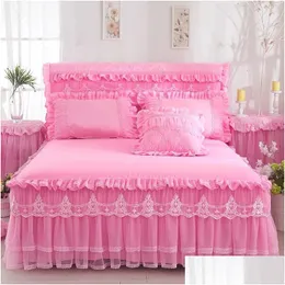سرير 1 قطعة تنورة الدانتيل السرير 2 صغار وسادات الفراش مجموعة الأميرة الأسر