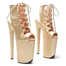 Dance Shoes Leecabe 23CM/9inches Matte PU Gold Color Open Toe Pole High Heels Boot