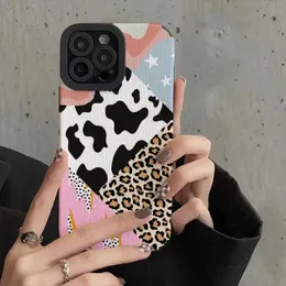 حالات الهاتف الخليوي Creative Leopard Cow Silicone Case for iPhone 15 14 13 Pro Max 11 12 SE 7 8 Plus XR XR Max Soft Shockproof Cover J240418