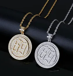 Men039S Hip Hop Ins 6ix9ine Gold dubbelskikt Rotatable 69 Rapper Pendant Necklace Micro Pave Cubic Zirconia med 24 -tums rep C8566226