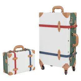 Define novos conjuntos de bagagem de bolsa de viagem correspondentes a cores, 20 "22" 24 "" 26 "Mulheres de carrinho de carrinho retro de 26 polegadas