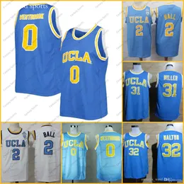 0 UCLA RUSSELL WESTBROOK 농구 저지 2 Lonzo Ball Bill Walton Kevin Love Kareem Abdul Jabbar White Blue University Ed Men Shirts Classic