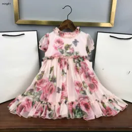 Märke baby kjol blomma mönster tryckt över hela prinsessan klänning storlek 90-160 cm barn designer kläder sommar flickor partydress 24 april