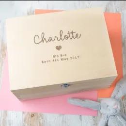 Titulares personalizam o nome de texto batizado batismo Baby Wood Memories Box de lembrança de lembrança de lembrança de recipientes de armazenamento de aniversário