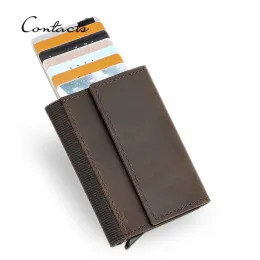 Держатели контакта Contact's Contact Loge Leather Holder Wallet Men Men Automatic Pop Up Id Card Case маленькая монетная кошелек RFID Блокирование мужских кошельков