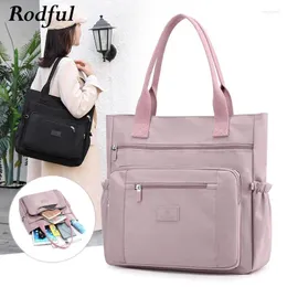 Shoulder Bags A4 Waterproof Nylon Fabric Wide Women Bag Ladies Large Cloth Handbags Tote For 2024 Black Casual Shopper