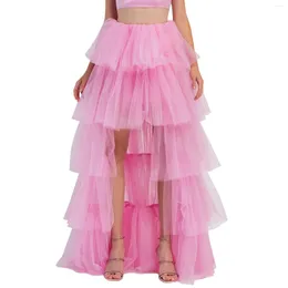 스커트 Puloru High High Waist Tulle Tutu Women for Women Solygoll Elastic Elastic Band Mesh Long Cake Skirt Wedding Party Club