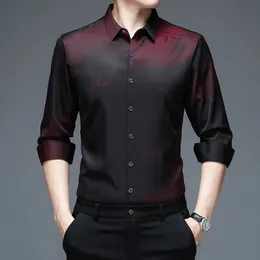 와인 레드 블랙 남성 드레스 셔츠 패션 장거리 슬리브 셔츠 남자 슬림 한 winkleresistant 소프트 비 아이언 품질 남성 240409
