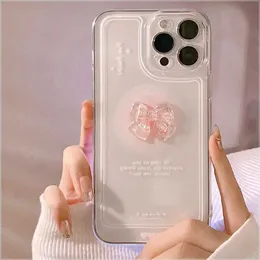 Mobiltelefonfodral Korean 3D Bow Clear Soft Case For iPhone 15 14 Pro Max 13 12 Pro 11 X XR XS 7 8 Plus SE3 MINI CANDY Söt transparent omslag J240418