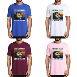 Raccoon Yemek Yemek Çöp Çöp Alın Bir Araba Vuruldu% 100 Pamuk Gömlek Yenilik Vintage Erkekler T-Shirt Kadınlar Top Tee Mizah Street Giyim 220323